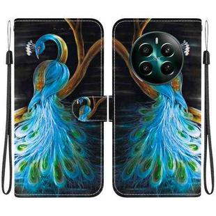 For Realme 12+ Crystal Texture Colored Drawing Leather Phone Case(Peacock)