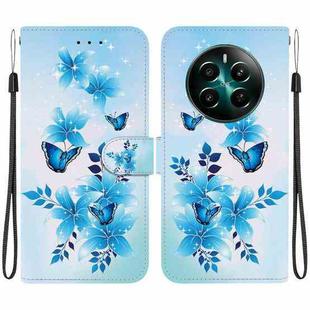 For Realme 12+ Crystal Texture Colored Drawing Leather Phone Case(Blue Butterflies)