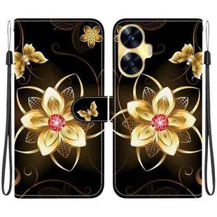 For Realme C55 / Narzo N55 Crystal Texture Colored Drawing Leather Phone Case(Gold Flower)