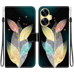 For Realme C55 / Narzo N55 Crystal Texture Colored Drawing Leather Phone Case(Colored Leaves)