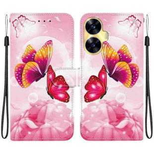 For Realme C55 / Narzo N55 Crystal Texture Colored Drawing Leather Phone Case(Pink Butterflies)