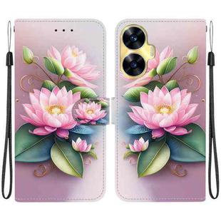 For Realme C55 / Narzo N55 Crystal Texture Colored Drawing Leather Phone Case(Lotus)