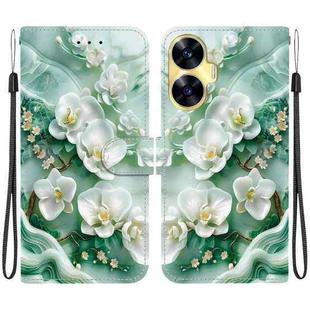 For Realme C55 / Narzo N55 Crystal Texture Colored Drawing Leather Phone Case(Jade Flowers)