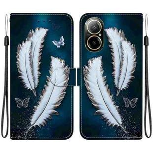 For Realme C67 4G Global Crystal Texture Colored Drawing Leather Phone Case(White Butterfly Feathers)