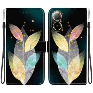 For Realme C67 4G Global Crystal Texture Colored Drawing Leather Phone Case(Colored Leaves)