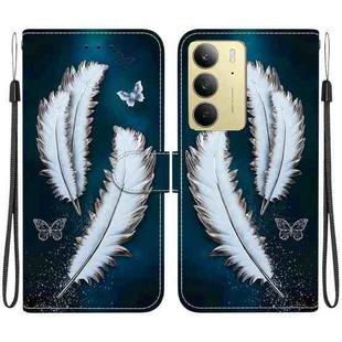 For Realme C75 Crystal Texture Colored Drawing Leather Phone Case(White Butterfly Feathers)