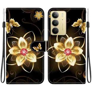 For Realme C75 Crystal Texture Colored Drawing Leather Phone Case(Gold Flower)