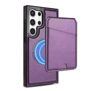 For Samsung Galaxy S25 Ultra 5G Skin Feel Detachable Card Bag Magsafe Phone Case(Purple)
