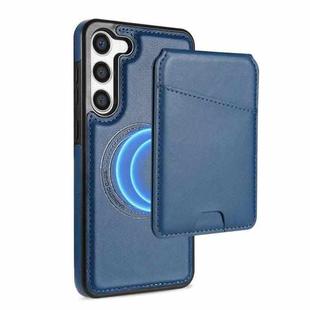 For Samsung Galaxy S23+ 5G Skin Feel Detachable Card Bag Magsafe Phone Case(Blue)