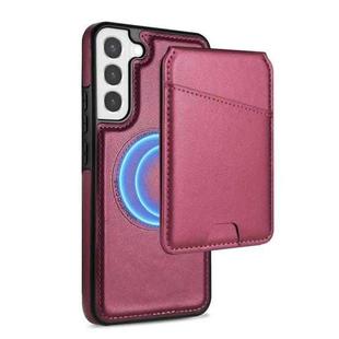 For Samsung Galaxy S22 5G Skin Feel Detachable Card Bag Magsafe Phone Case(Wine Red)