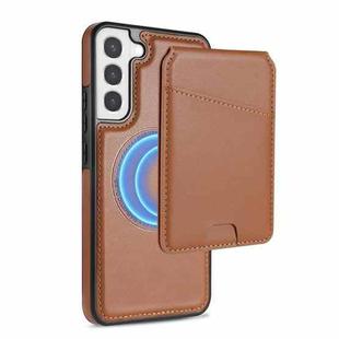 For Samsung Galaxy S22+ 5G Skin Feel Detachable Card Bag Magsafe Phone Case(Brown)