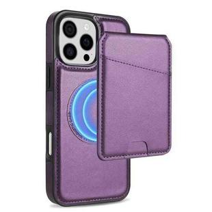 For iPhone 16 Pro Max Skin Feel Detachable Card Bag Magsafe Phone Case(Purple)