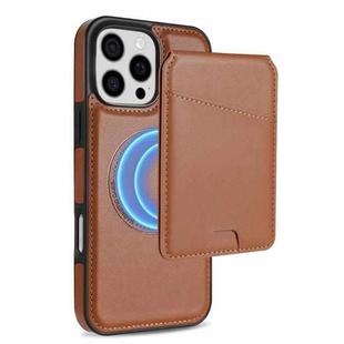 For iPhone 16 Pro Max Skin Feel Detachable Card Bag Magsafe Phone Case(Brown)