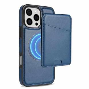 For iPhone 16 Pro Skin Feel Detachable Card Bag Magsafe Phone Case(Blue)