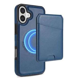 For iPhone 16 Plus Skin Feel Detachable Card Bag Magsafe Phone Case(Blue)