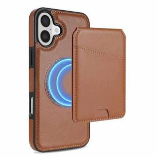 For iPhone 16 Plus Skin Feel Detachable Card Bag Magsafe Phone Case(Brown)