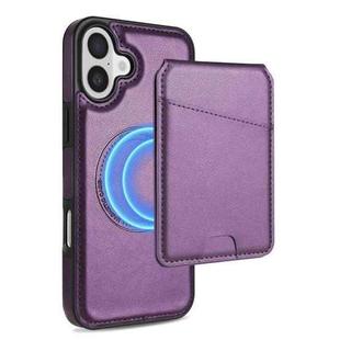 For iPhone 16 Skin Feel Detachable Card Bag Magsafe Phone Case(Purple)