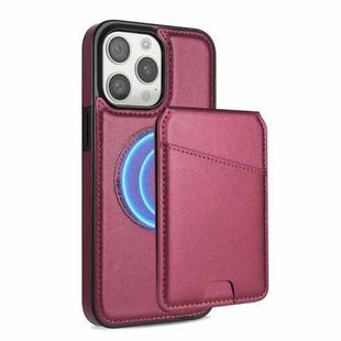 For iPhone 15 Pro Max Skin Feel Detachable Card Bag Magsafe Phone Case(Wine Red)