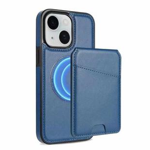 For iPhone 14 Plus Skin Feel Detachable Card Bag Magsafe Phone Case(Blue)