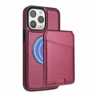 For iPhone 13 Pro Skin Feel Detachable Card Bag Magsafe Phone Case(Wine Red)