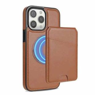 For iPhone 11 Pro Max Skin Feel Detachable Card Bag Magsafe Phone Case(Brown)