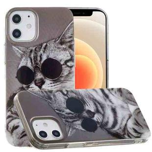 For iPhone 12 mini Painted Pattern TPU Protective Case(Glasses Cat)