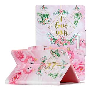 For Amazon Fire HD 10 (2017) Painted Pattern Horizontal Flip Leather Case with Holder(Leaves Flamingo)