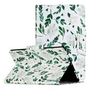 For Amazon Fire HD 10 (2017) Painted Pattern Horizontal Flip Leather Case with Holder(White Flower Leaves)