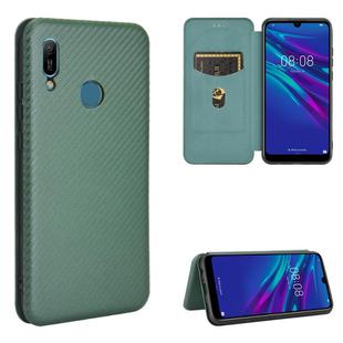 For Huawei Y6 (2019) / Honor Y6s Carbon Fiber Texture Horizontal Flip TPU + PC + PU Leather Case with Card Slot(Green)