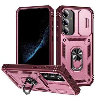 For Samsung Galaxy S25+ 5G Sliding Camshield TPU Hybrid PC Phone Case with Holder(Pink+Rose Red)