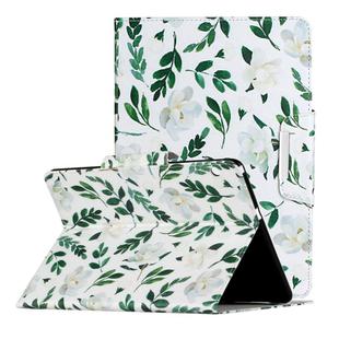 For Huawei MediaPad T5 Painted Pattern Horizontal Flip Leather Case with Holder(White Flower Leaves)
