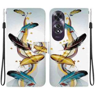 For OPPO A60 4G Crystal Texture Colored Drawing Leather Phone Case(Gold Butterfly Feathers)