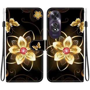 For OPPO A60 4G Crystal Texture Colored Drawing Leather Phone Case(Gold Flower)