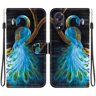 For OPPO A38 4G / A18 Crystal Texture Colored Drawing Leather Phone Case(Peacock)