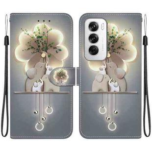 For OPPO Reno12 5G Global Crystal Texture Colored Drawing Leather Phone Case(Elephants)