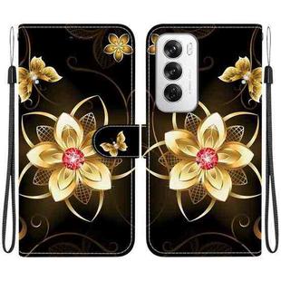 For OPPO Reno12 5G Global Crystal Texture Colored Drawing Leather Phone Case(Gold Flower)