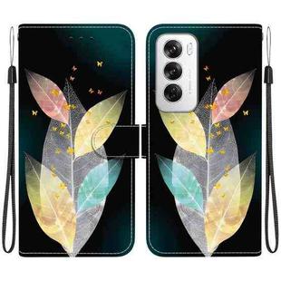 For OPPO Reno12 5G Global Crystal Texture Colored Drawing Leather Phone Case(Colored Leaves)