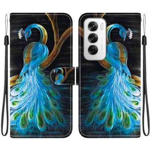 For OPPO Reno12 5G Global Crystal Texture Colored Drawing Leather Phone Case(Peacock)