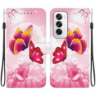 For OPPO Reno12 5G Global Crystal Texture Colored Drawing Leather Phone Case(Pink Butterflies)