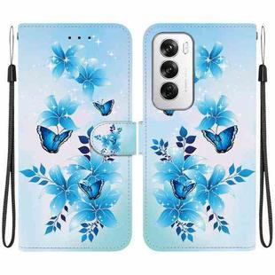 For OPPO Reno12 5G Global Crystal Texture Colored Drawing Leather Phone Case(Blue Butterflies)