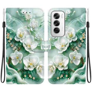 For OPPO Reno12 5G Global Crystal Texture Colored Drawing Leather Phone Case(Jade Flowers)