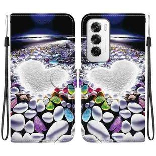 For OPPO Reno12 5G Global Crystal Texture Colored Drawing Leather Phone Case(Heart Shaped)
