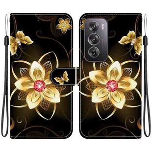 For OPPO Reno12 Pro 5G Global Crystal Texture Colored Drawing Leather Phone Case(Gold Flower)