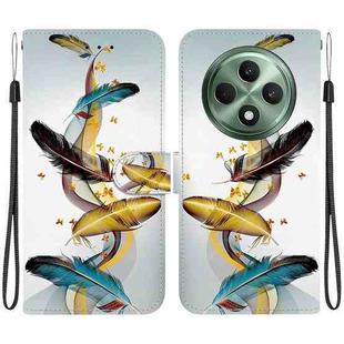 For OPPO Reno12 F 5G Crystal Texture Colored Drawing Leather Phone Case(Gold Butterfly Feathers)
