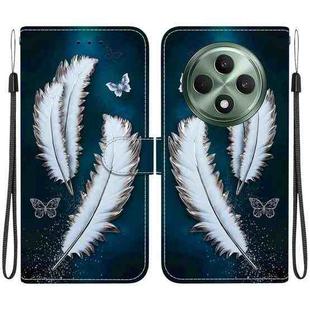 For OPPO Reno12 F 5G Crystal Texture Colored Drawing Leather Phone Case(White Butterfly Feathers)