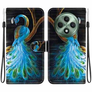 For OPPO Reno12 F 5G Crystal Texture Colored Drawing Leather Phone Case(Peacock)