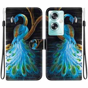 For OPPO A79 Global Crystal Texture Colored Drawing Leather Phone Case(Peacock)