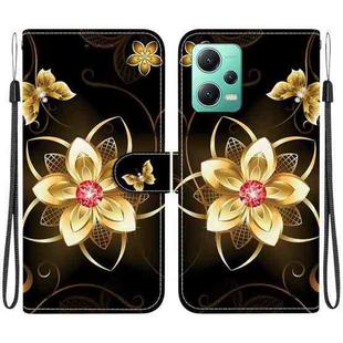 For Redmi Note 12 5G / Poco X5 Crystal Texture Colored Drawing Leather Phone Case(Gold Flower)