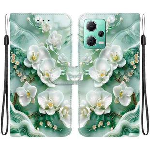 For Redmi Note 12 5G / Poco X5 Crystal Texture Colored Drawing Leather Phone Case(Jade Flowers)