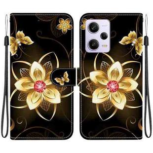 For Redmi Note 12 Pro / Poco X5 Pro Crystal Texture Colored Drawing Leather Phone Case(Gold Flower)